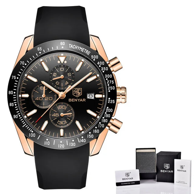 BENYAR Luxury Brand Men's Casual Quartz Watch Silicone Strap Military Chronograph Men's 30M Waterproof Watch Montre Homme