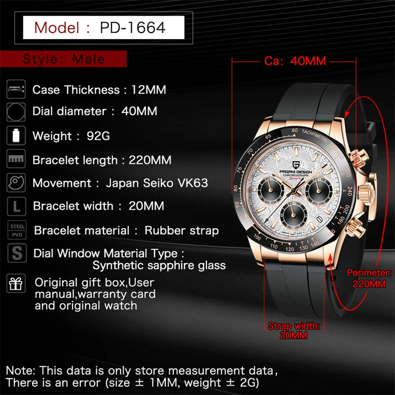 PAGANI DESIGN 40MM Chronograph Classic Luxury Men Quartz Watches Top Brand 10bar Diving Sapphire Glass Men Watches Chronograph