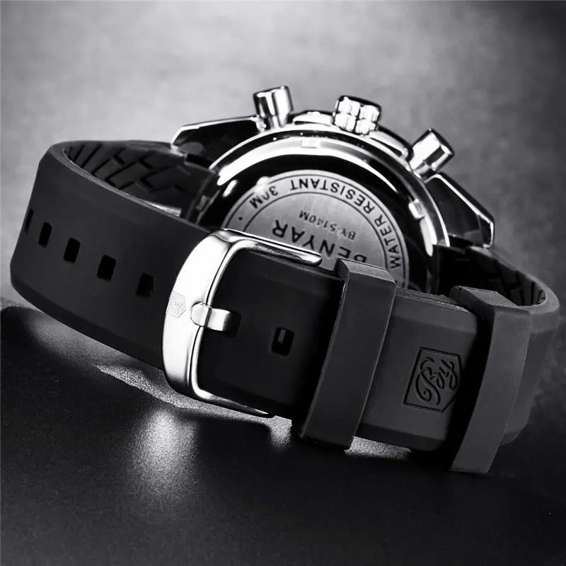 BENYAR Luxury Brand Men's Casual Quartz Watch Silicone Strap Military Chronograph Men's 30M Waterproof Watch Montre Homme