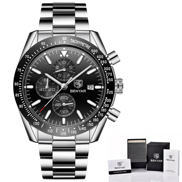 BENYAR Luxury Brand Men's Casual Quartz Watch Silicone Strap Military Chronograph Men's 30M Waterproof Watch Montre Homme