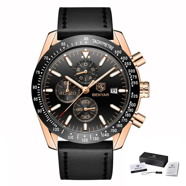 BENYAR Luxury Brand Men's Casual Quartz Watch Silicone Strap Military Chronograph Men's 30M Waterproof Watch Montre Homme