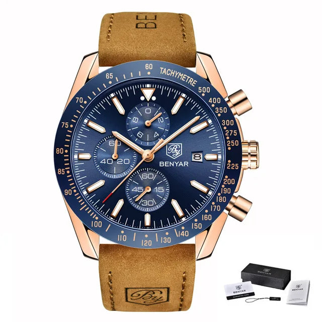 BENYAR Luxury Brand Men's Casual Quartz Watch Silicone Strap Military Chronograph Men's 30M Waterproof Watch Montre Homme