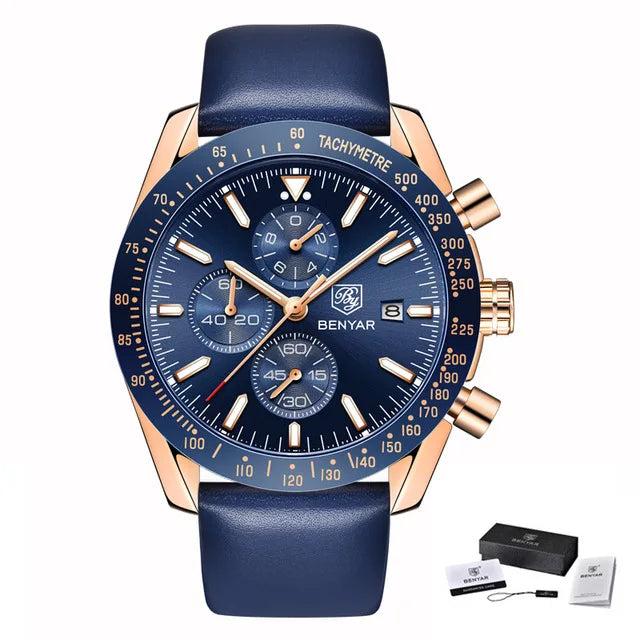 BENYAR Luxury Brand Men's Casual Quartz Watch Silicone Strap Military Chronograph Men's 30M Waterproof Watch Montre Homme