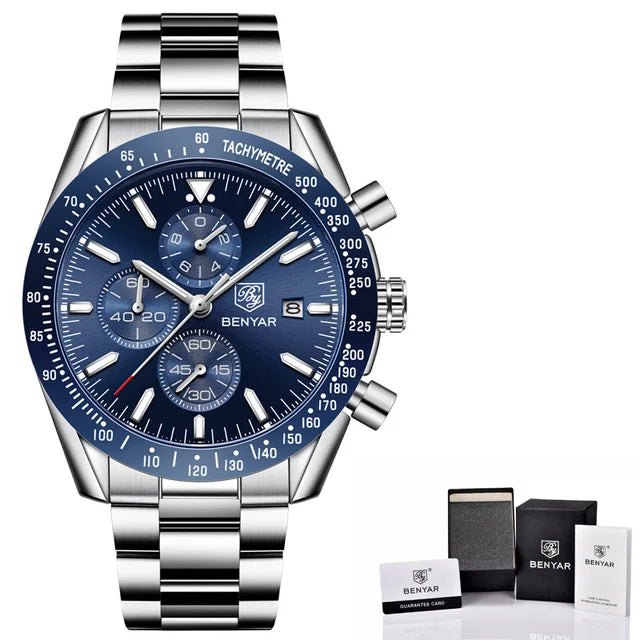 BENYAR Luxury Brand Men's Casual Quartz Watch Silicone Strap Military Chronograph Men's 30M Waterproof Watch Montre Homme