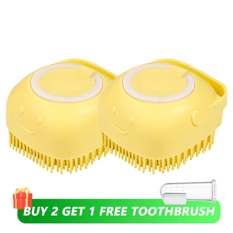 Escova de banho para cães com cerdas de borracha Pet Massage Shampoo Dispenser Escova de silicone macia Ferramenta de higiene para cães e gatos Chuveiro