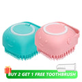 Escova de banho para cães com cerdas de borracha Pet Massage Shampoo Dispenser Escova de silicone macia Ferramenta de higiene para cães e gatos Chuveiro