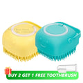 Escova de banho para cães com cerdas de borracha Pet Massage Shampoo Dispenser Escova de silicone macia Ferramenta de higiene para cães e gatos Chuveiro