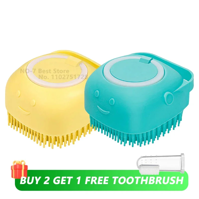 Escova de banho para cães com cerdas de borracha Pet Massage Shampoo Dispenser Escova de silicone macia Ferramenta de higiene para cães e gatos Chuveiro