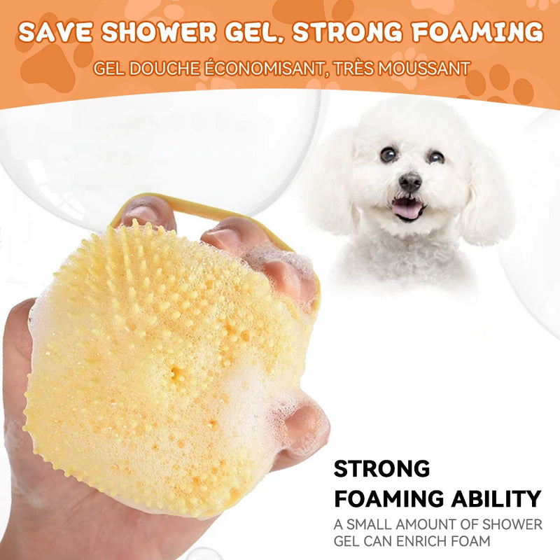 Escova de banho para cães com cerdas de borracha Pet Massage Shampoo Dispenser Escova de silicone macia Ferramenta de higiene para cães e gatos Chuveiro