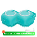 Escova de banho para cães com cerdas de borracha Pet Massage Shampoo Dispenser Escova de silicone macia Ferramenta de higiene para cães e gatos Chuveiro