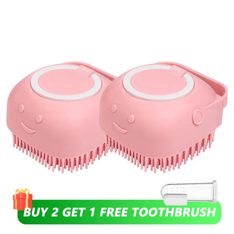 Escova de banho para cães com cerdas de borracha Pet Massage Shampoo Dispenser Escova de silicone macia Ferramenta de higiene para cães e gatos Chuveiro